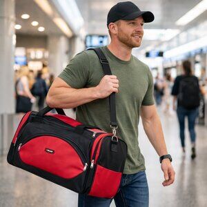 28" Red & Black Duffle Bag Gym Bag - Travel Bag - Carry-On Bag - Overnight Bag